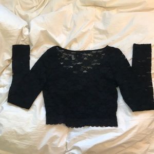 Forever 21 Black lace crop top long sleeve